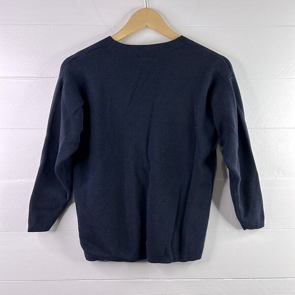 BANANA REPUBLIC Dark Navy Blue V Neck 3/4 Sleeve Merino Wool Sweater Top Size XS - Picture 2 of 11